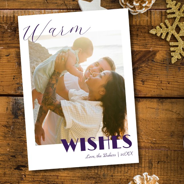 Tarjeta Festiva Timeles Purple Warm Wishes Two Beach Family Photo (Subido por el creador)