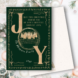 Tarjeta Festiva Timeless “JOY” Green and Gold Festive Elegance