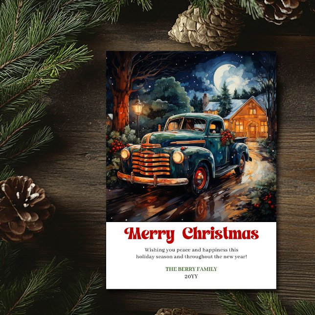 Tarjeta Festiva Timeless rustic Christmas scene nostalgic truck (Timeless rustic Christmas scene nostalgic truck)