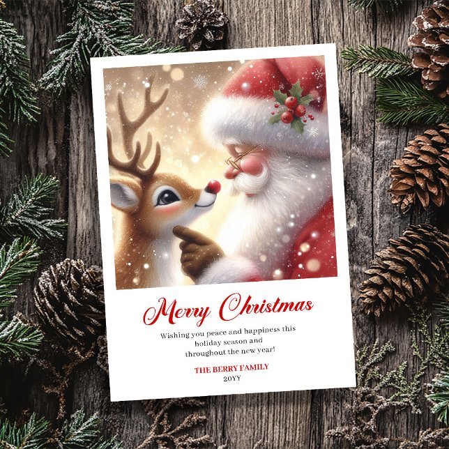 Tarjeta Festiva Timeless Santa And Rudolph Magic Christmas Greetin (Timeless Santa And Rudolph Magic Christmas Greeting Card)