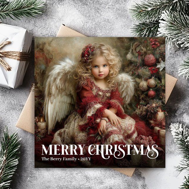 Tarjeta Festiva Timeless Victorian Angel Green and Gold Christmas (Timeless Victorian Angel Green and Gold Christmas)