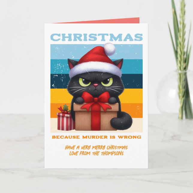Tarjeta Festiva Tinsel Tide Funny Cat Retro Christmas Photo (Anverso)