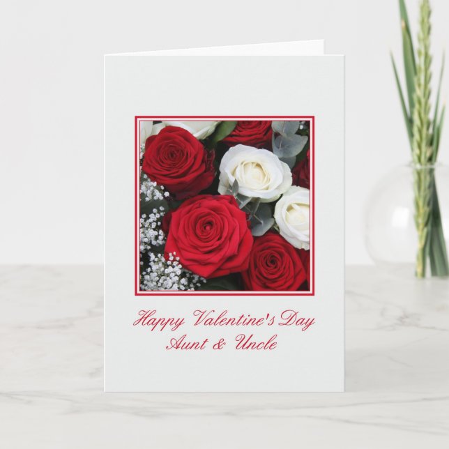 Tarjeta Festiva Tío El día de San Valentín rosas rojos y blancos (Anverso)