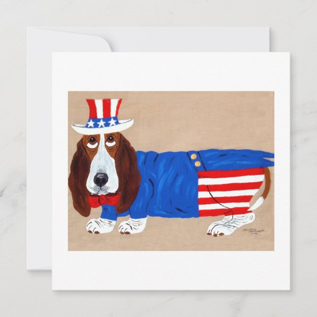 Tarjeta Festiva Tío Sam Basset Hound (Anverso)