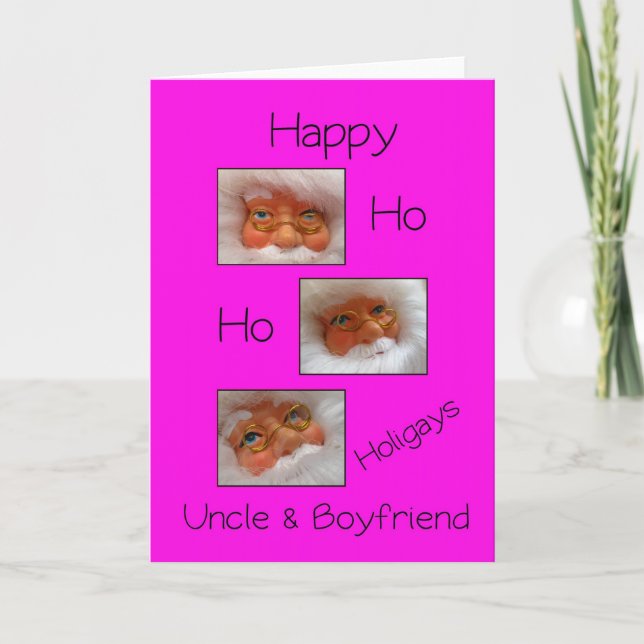 Tarjeta Festiva tío y novio feliz ho ho ho holigays gay x mas c (Anverso)