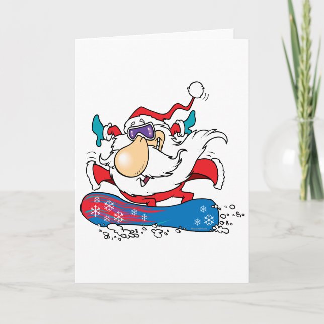 Tarjeta Festiva tipo genial snowboard santa claus (Anverso)