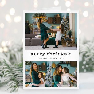 Tarjeta Festiva Tipo nostálgico   Merry Christmas Family Photo Gri