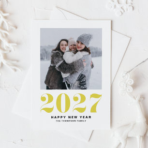 Tarjeta Festiva Tipografía Amarilla Moderna 2022 Feliz Año Nuevo F