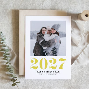 Tarjeta Festiva Tipografía Amarilla Moderna Feliz Año Nuevo 2022 F