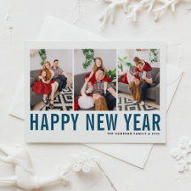 Tipografía Azul Feliz Collage de fotos de Año Nuev