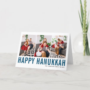 Tarjeta Festiva Tipografía azul Feliz Collage de fotos Hanukkah