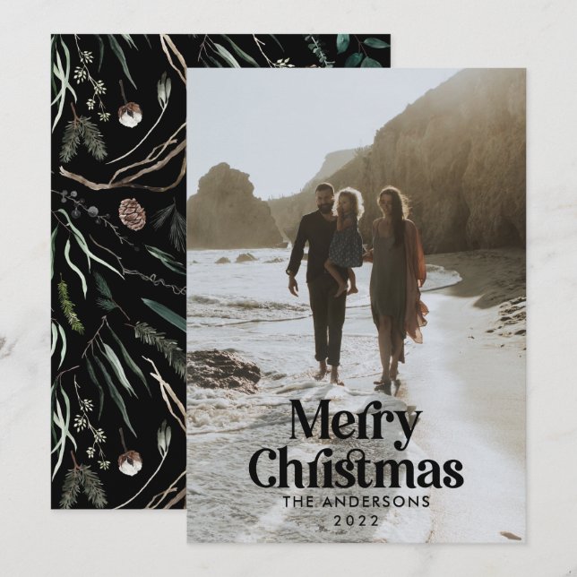 Tarjeta Festiva Tipografía botánica de acuarela elegante de sabio  (Anverso / Reverso)