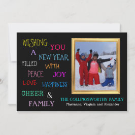 Tarjeta Festiva Tipografía Colorida de Feliz Año Nuevo Con Fotogra