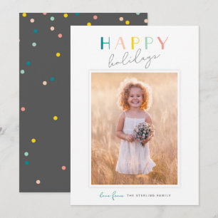 Tarjeta Festiva Tipografía corta "Felices Fiestas" foto arcoiris