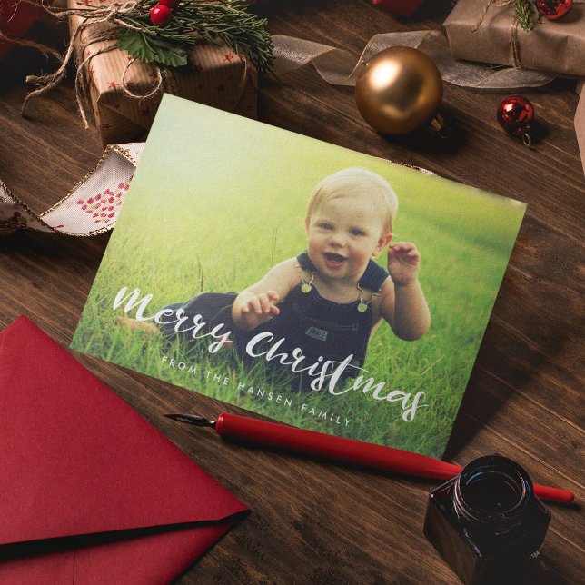 Tarjeta Festiva Tipografía cutánea Fotos de la familia navideña (Subido por el creador)