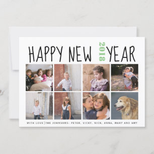 Tarjeta Festiva Tipografía de Año Nuevo Feliz con ocho collages de