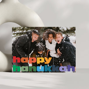 Tarjeta Festiva Tipografía de Arcoíris de Feliz Janucá Superposici