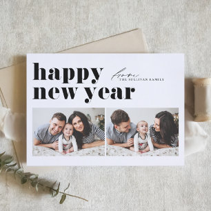 Tarjeta Festiva Tipografía de Black Retro Feliz Año Nuevo Dos Foto