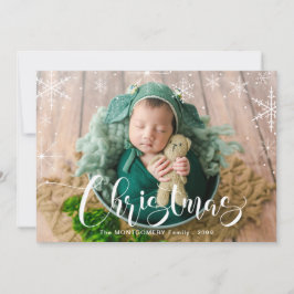 Tarjeta Festiva Tipografía de copos de nieve blancos y Navidades