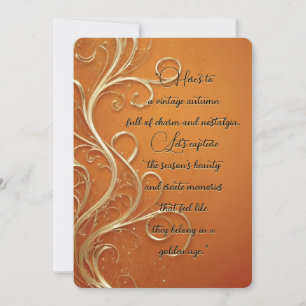 Tarjeta Festiva Tipografía de entorno naranja de zarcillos dorados