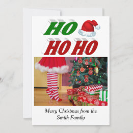 Tarjeta Festiva Tipografía de fotos de Navidades Ho Ho Santa Hat