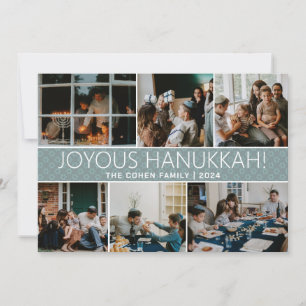 Tarjeta Festiva Tipografía de Hanukkah Fotografía familiar azul Co