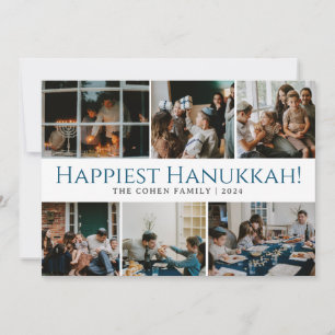 Tarjeta Festiva Tipografía de Hanukkah Fotografía familiar azul Co