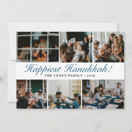 Tarjeta Festiva Tipografía de Hanukkah Fotografía familiar azul Co