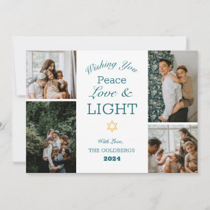 Tarjeta Festiva Tipografía de Hanukkah Fotografía familiar azul Co