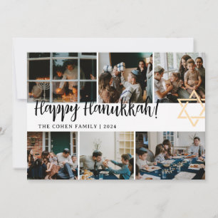 Tarjeta Festiva Tipografía de Hanukkah Fotografía familiar azul Co