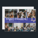 Tarjeta Festiva Tipografía de Hanukkah Fotografía familiar azul Co<br><div class="desc">Tipografía de Hanukkah Fotografía familiar azul Collage</div>