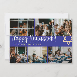 Tarjeta Festiva Tipografía de Hanukkah Fotografía familiar azul Co