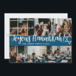 Tarjeta Festiva Tipografía de Hanukkah Fotografía familiar azul Co<br><div class="desc">Tipografía de Hanukkah Fotografía familiar azul Collage</div>