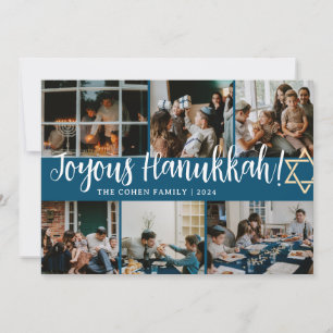 Tarjeta Festiva Tipografía de Hanukkah Fotografía familiar azul Co