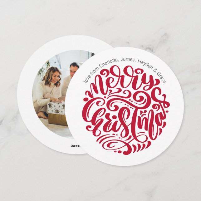 Tarjeta Festiva Tipografía de Navidades rojos foto personalizada (Anverso / Reverso)
