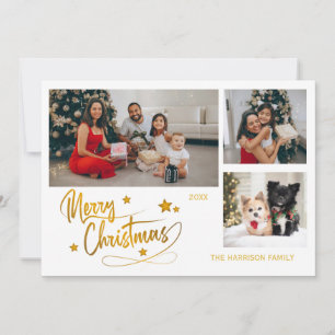 Tarjeta Festiva Tipografía de navidades Tres fotos familiares