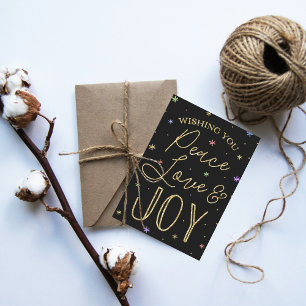 Tarjeta Festiva Tipografía de Paz, Amor y Alegría 3 Navidades de f