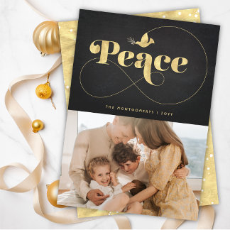 Tarjeta Festiva Tipografía de Paz Paloma Dorada Estilosa Foto Mode