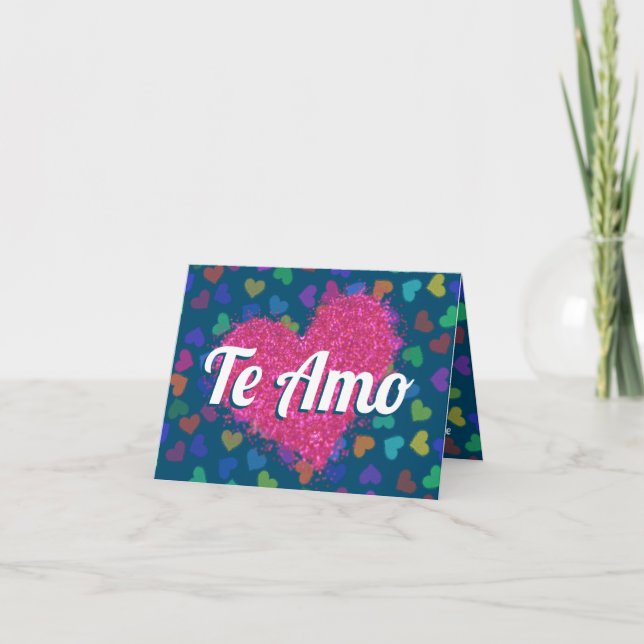 Tarjeta Festiva Tipografía de Te Amo Purpurina Rosa (Anverso)