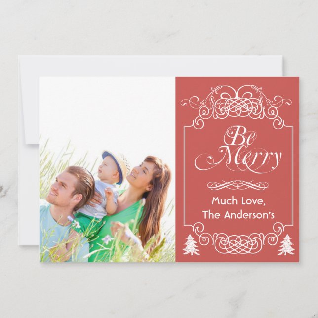 Tarjeta Festiva Tipografía del tablero rojo Fotos navideñas del fe (Anverso)