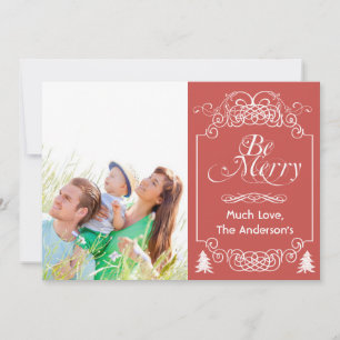Tarjeta Festiva Tipografía del tablero rojo Fotos navideñas del fe
