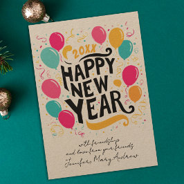Tarjeta Festiva Tipografía divertida y colorida de globos para Año