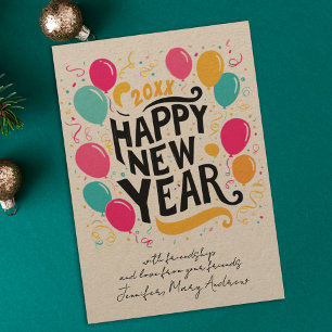 Tarjeta Festiva Tipografía divertida y colorida de globos para Año