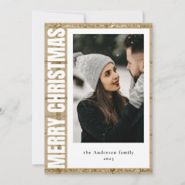 Tarjeta Festiva Tipografía elegante Navidades Gold Tartan Plaid