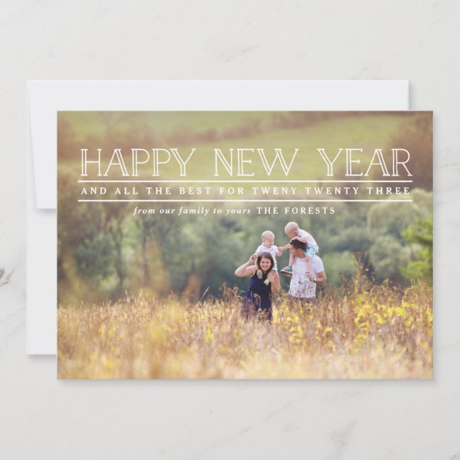 Tarjeta Festiva Tipografía fotográfica de Año Nuevo (Anverso)