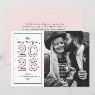 Tarjeta Festiva Tipografía geométrica rosa ligera 2025 Año Nuevo