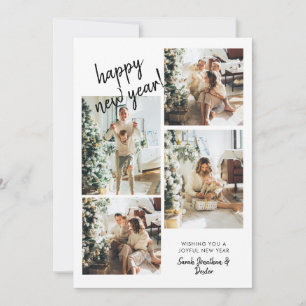 Tarjeta Festiva Típografia Moderna con Pincel 4 Foto Feliz Año Nue
