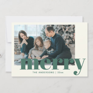 Tarjeta Festiva Tipografía moderna en verde Foto personalizada ale
