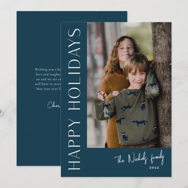 Tarjeta Festiva Tipografía moderna Fotografía simple feliz (Anverso / Reverso)