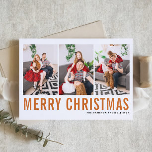Tarjeta Festiva Tipografía naranja Feliz Collage de fotos navideño